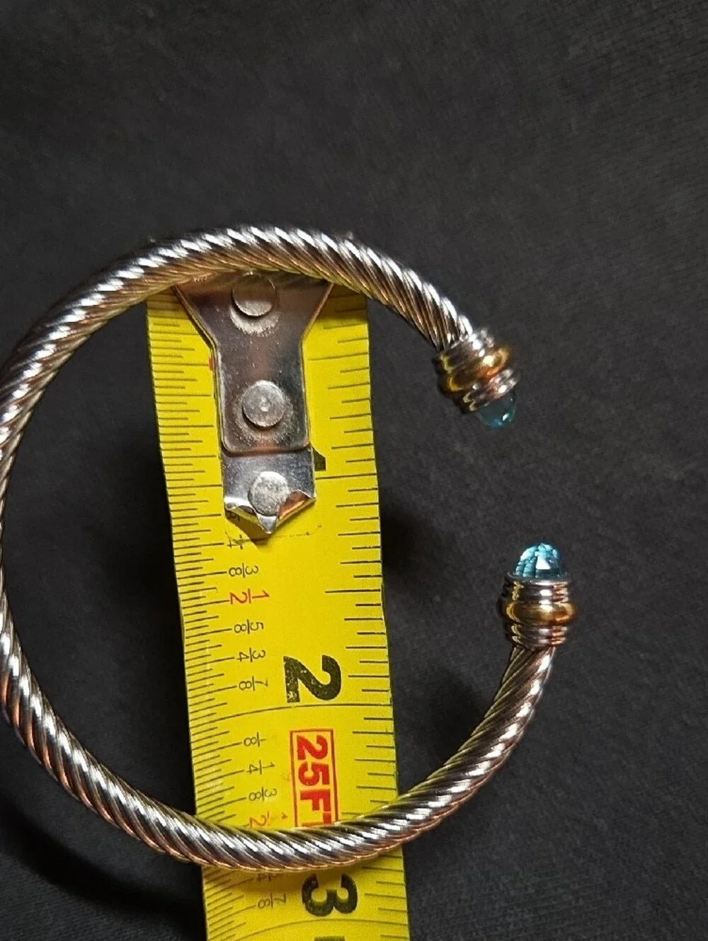 (Blue) Twisted Cable Cuff Bracelet with Crystal End Caps
